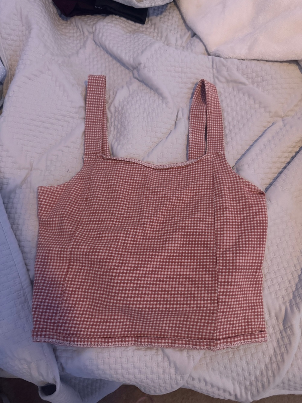 American Eagle Outfitters Pink Gingham Square-Neck Crop Tank Top